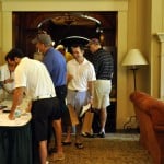 Golfers registering for the First Annual Golf Tournament at the Dye Preserve.