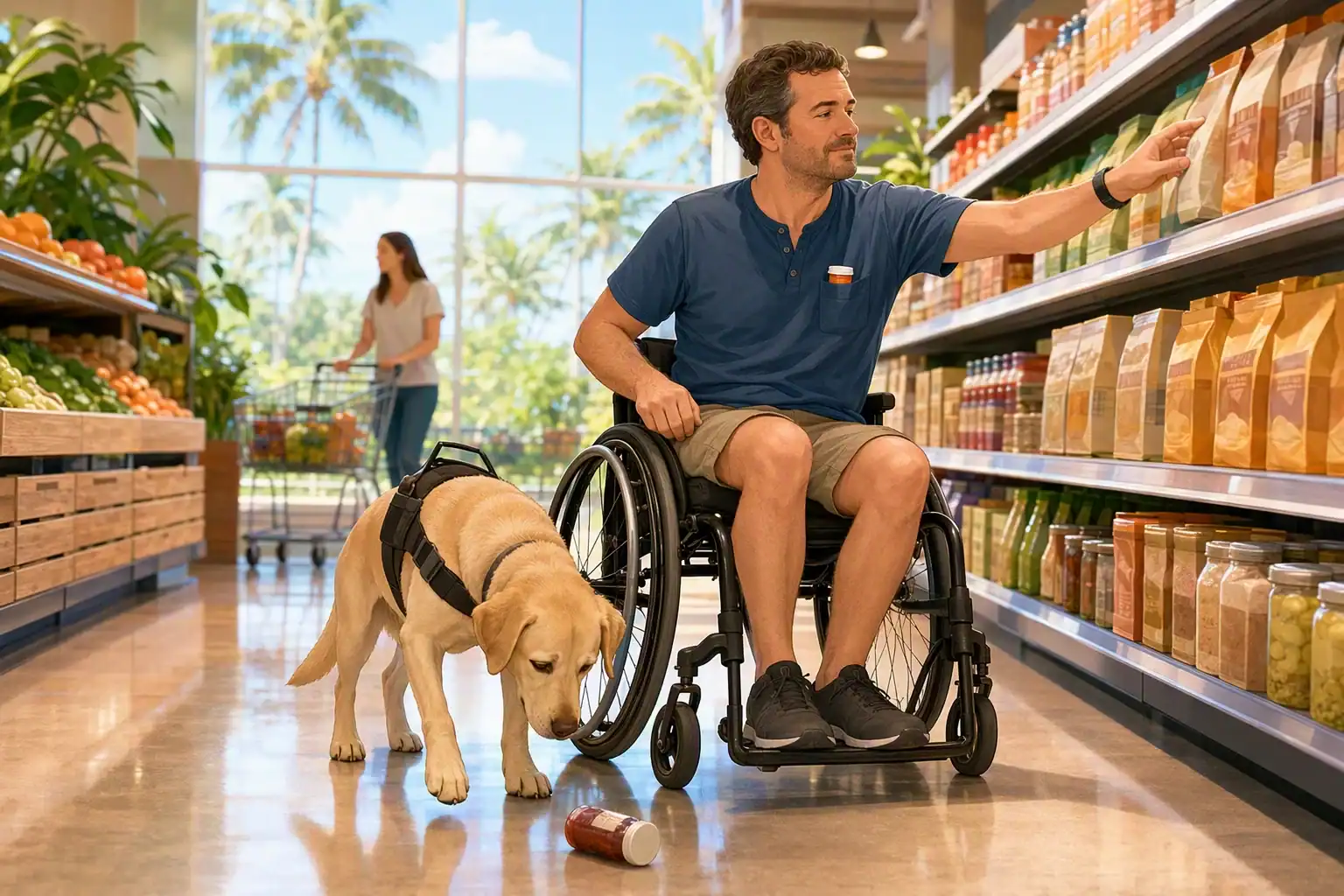 Florida resident guided by service dog in grocery aisle